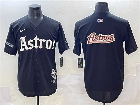 Men%27s Houston Astros Team Big Logo Black Gothic %27Houston Born Barrio Raised%27 Limited Stitched Jersey